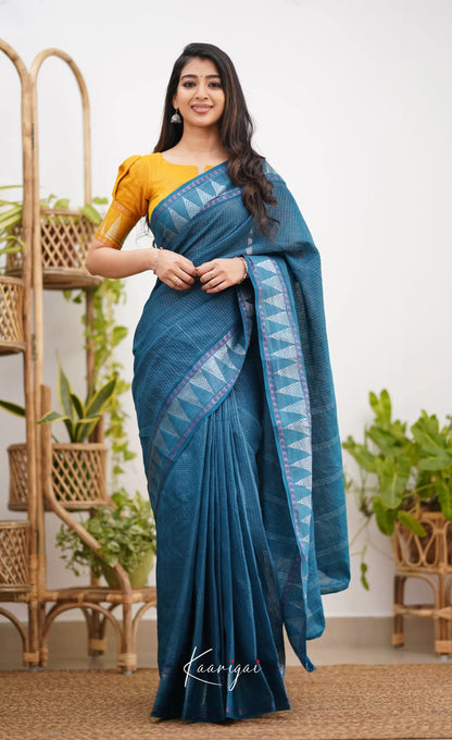 Saaral Peacock Blue Shade And Mustard Tone Sungudi Saree Sarees