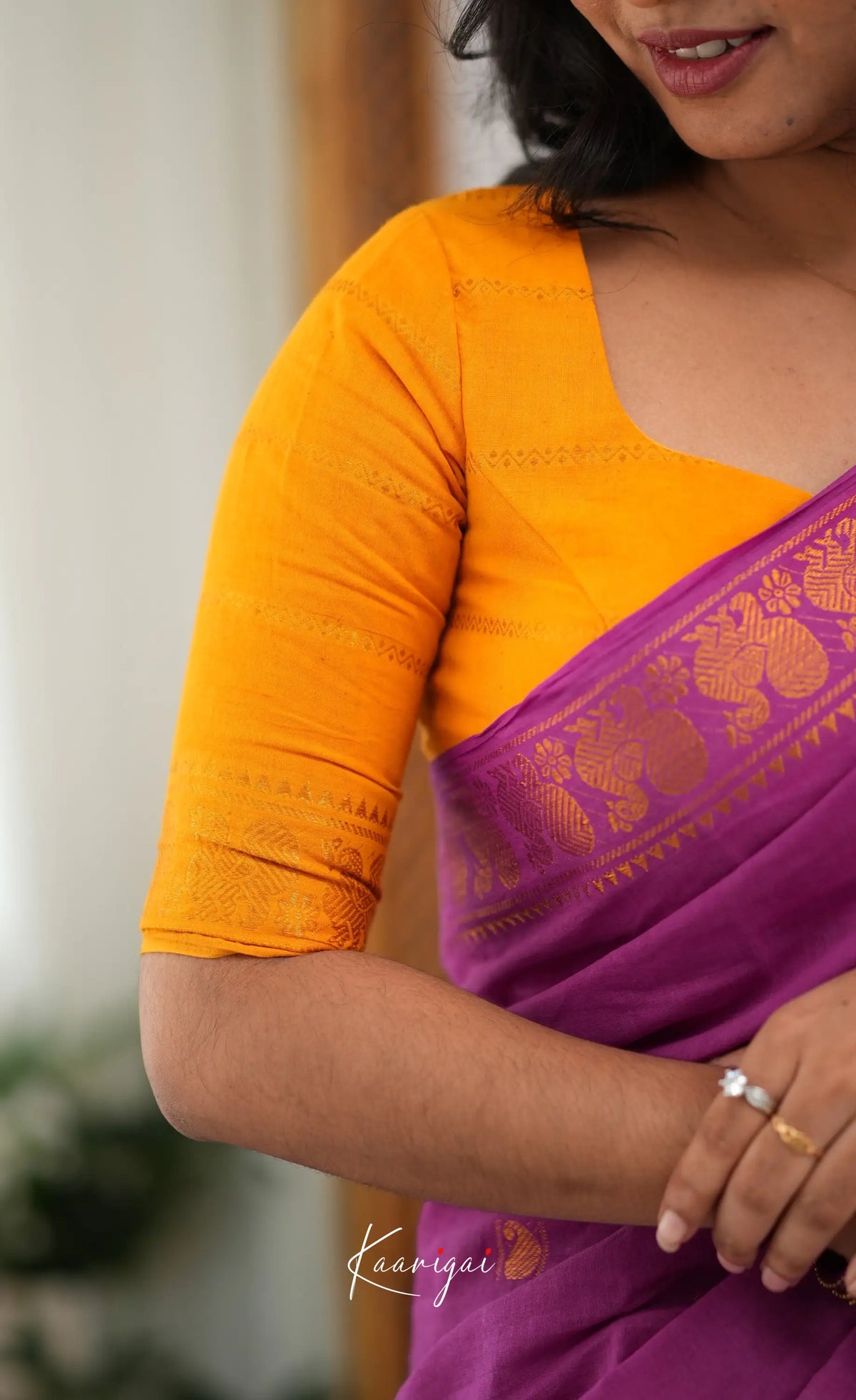 Saaral - Purple and Mustard yellow Sungudi Saree - Sarees