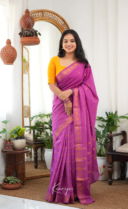 Saaral - Purple and Mustard yellow Sungudi Saree - Sarees