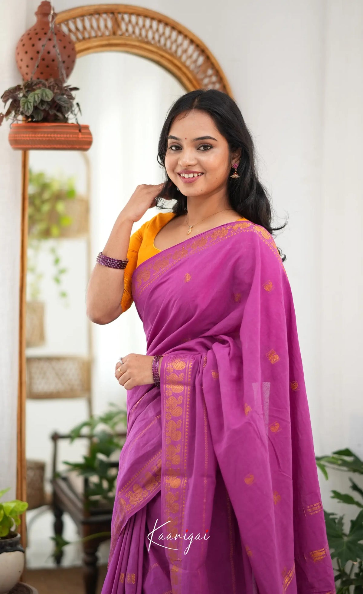 Saaral - Purple and Mustard yellow Sungudi Saree - Sarees