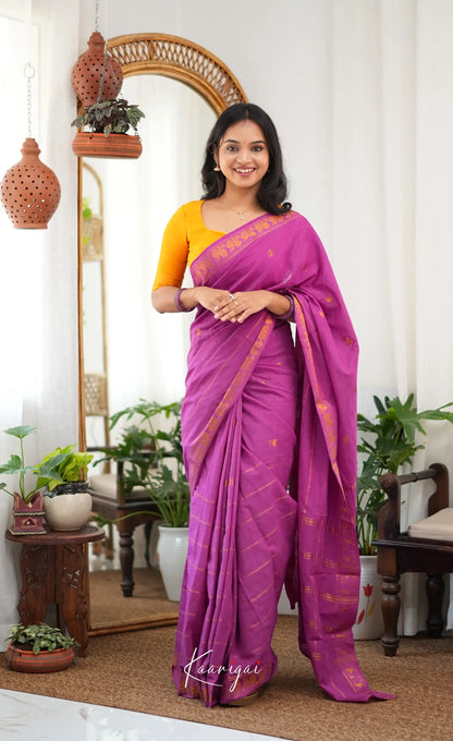 Saaral - Purple and Mustard yellow Sungudi Saree - Sarees