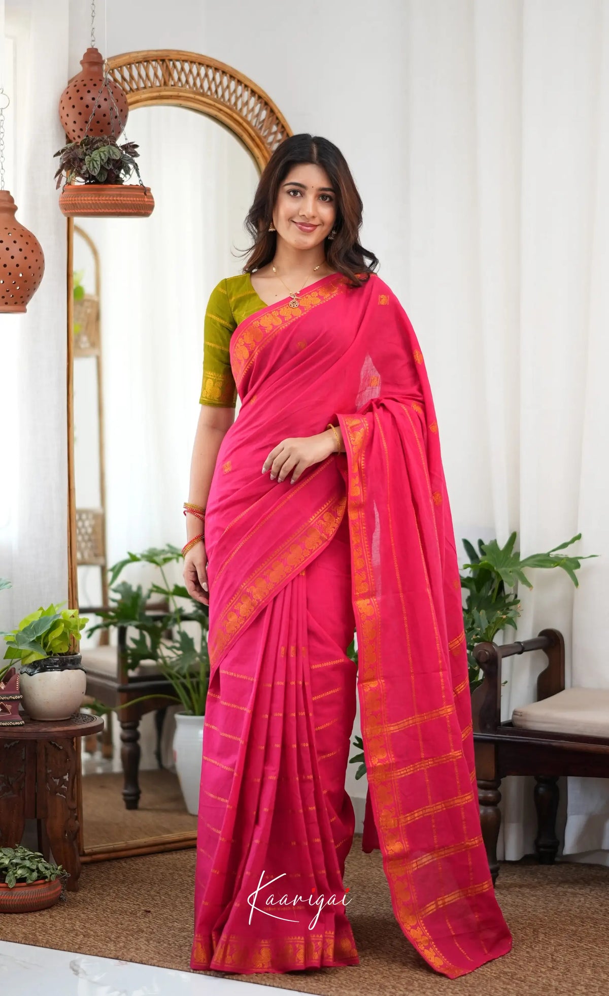 Saaral - Two-tone pink and Light green Sungudi Saree - Sarees