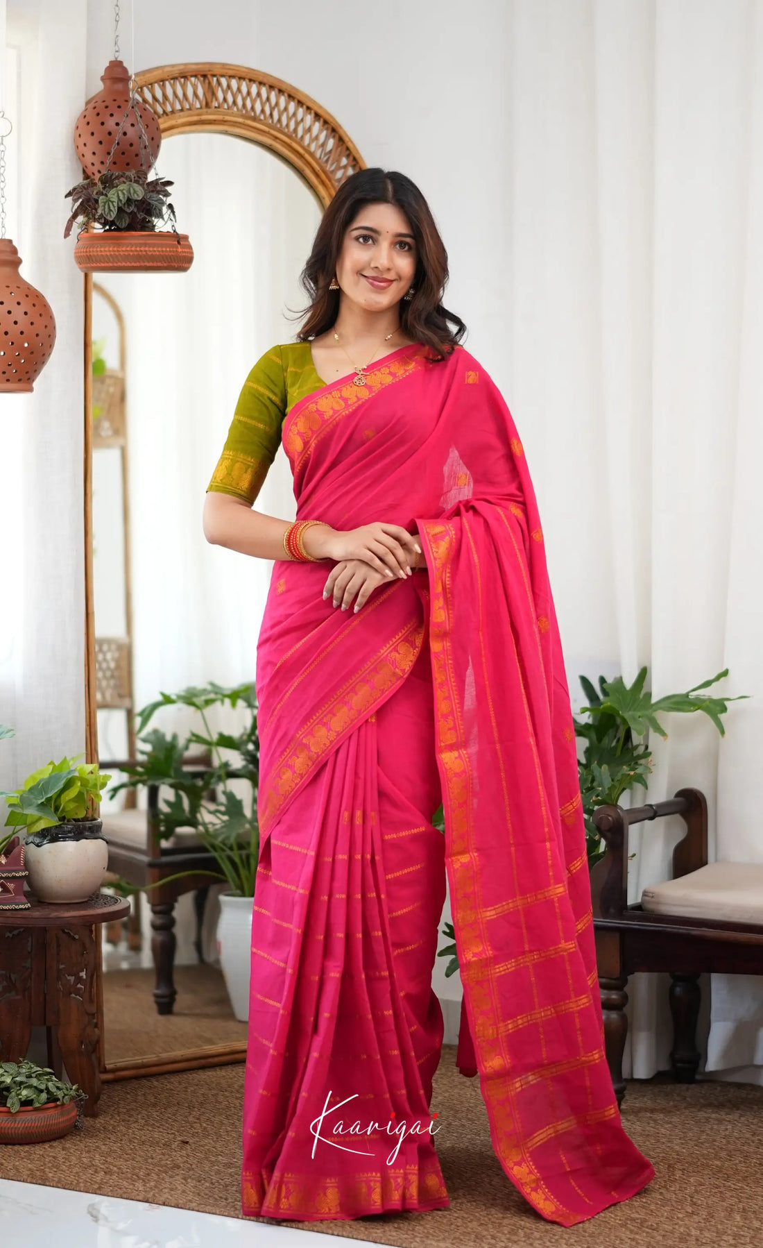 Saaral - Two-tone pink and Light green Sungudi Saree - Sarees