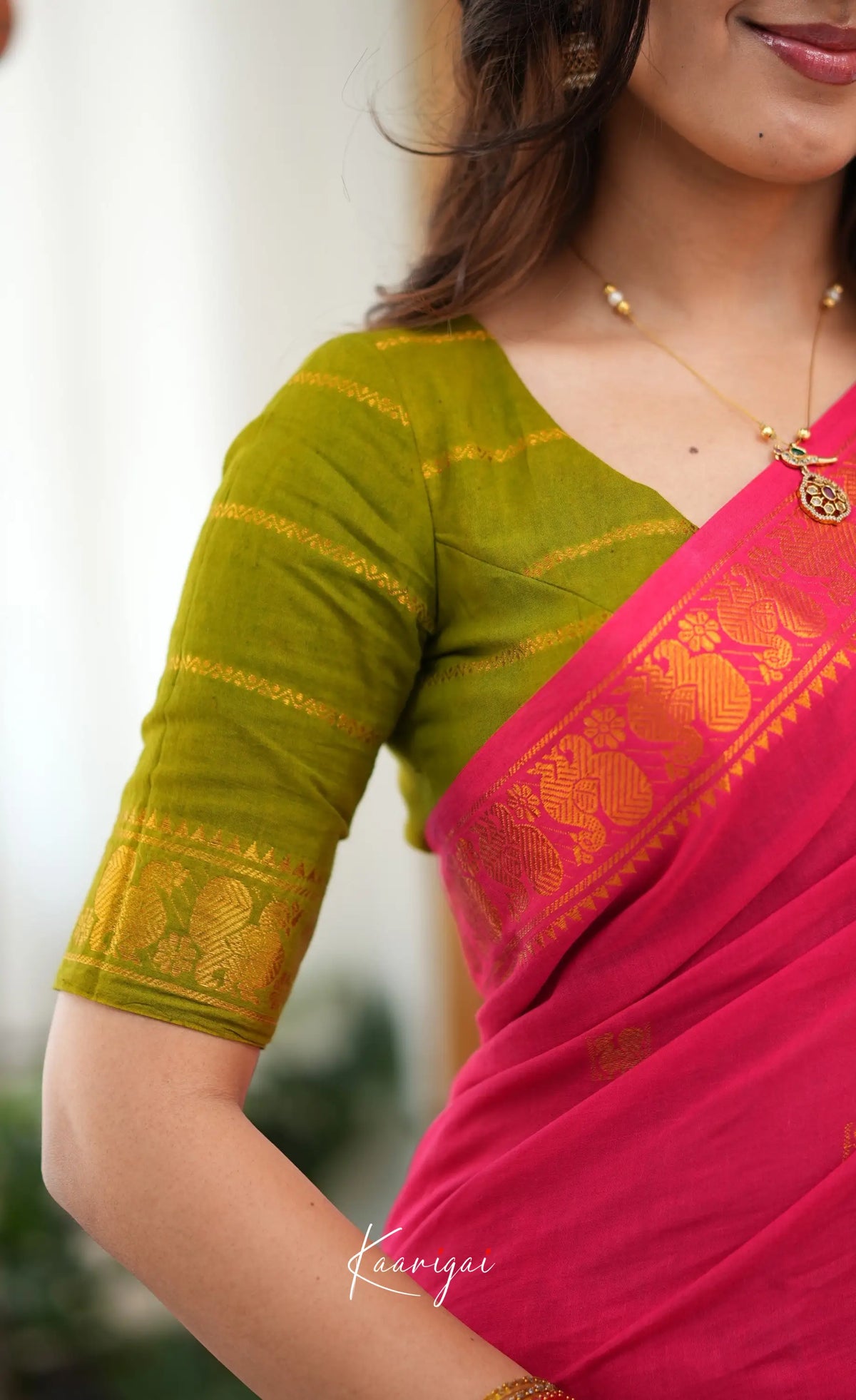 Saaral - Two-tone pink and Light green Sungudi Saree - Sarees