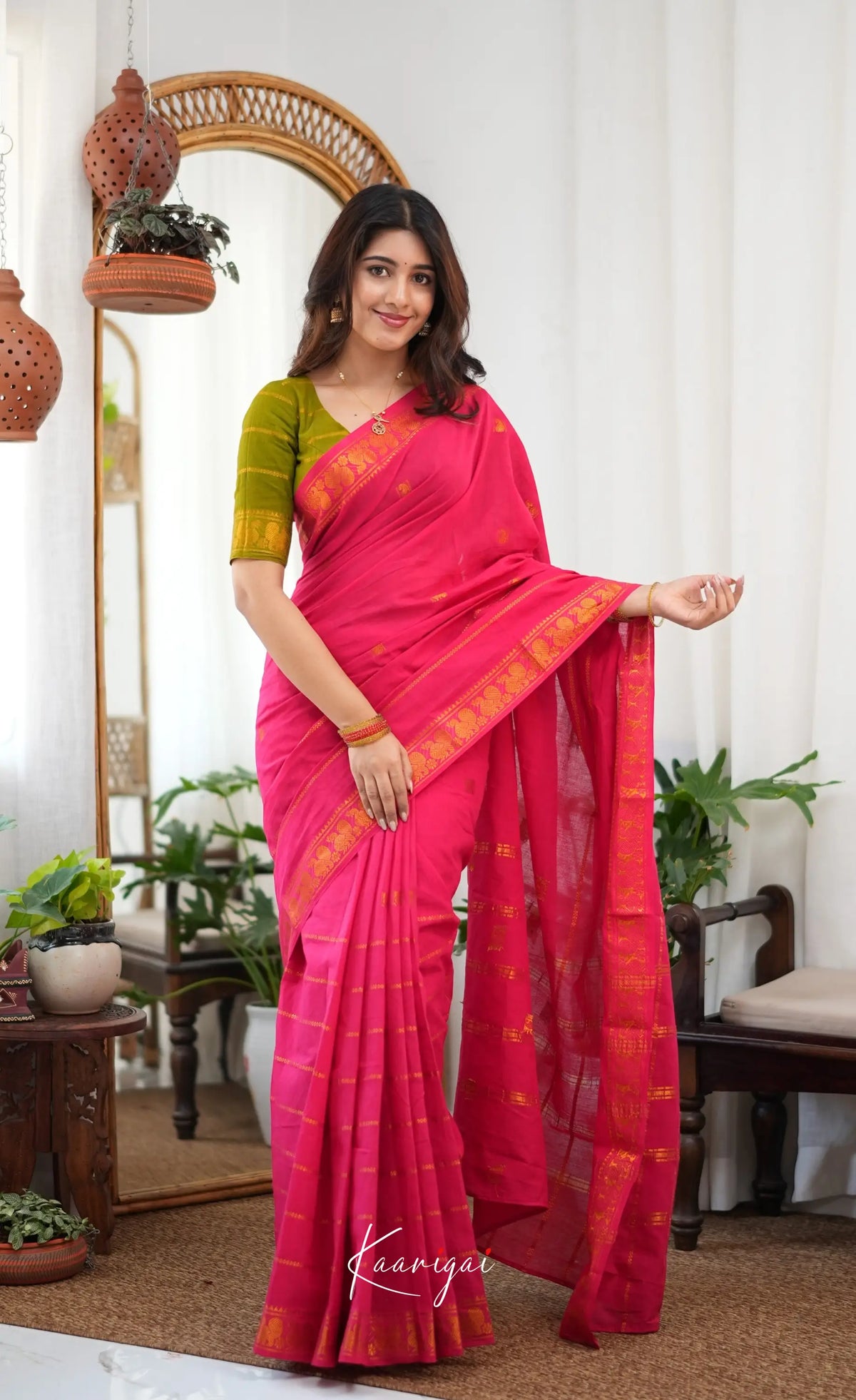 Saaral - Two-tone pink and Light green Sungudi Saree - Sarees