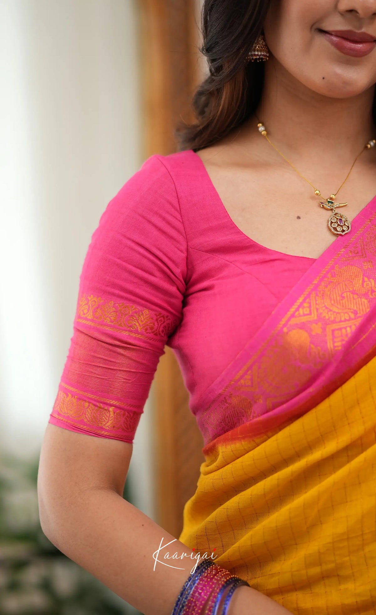 Saaral - Yellow and Pink Sungudi Saree - Sarees