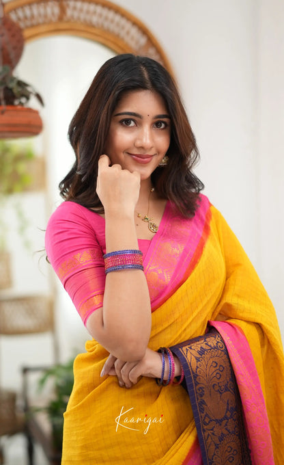 Saaral - Yellow and Pink Sungudi Saree - Sarees