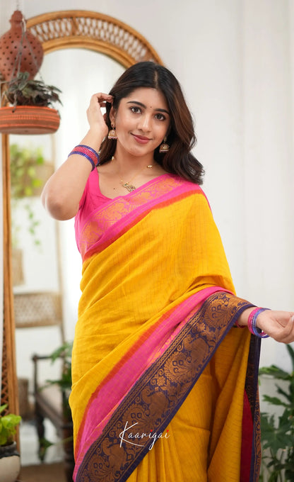 Saaral - Yellow and Pink Sungudi Saree - Sarees