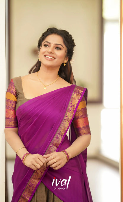 Saatvika Cotton Half Saree - Ash And Violet Sarees