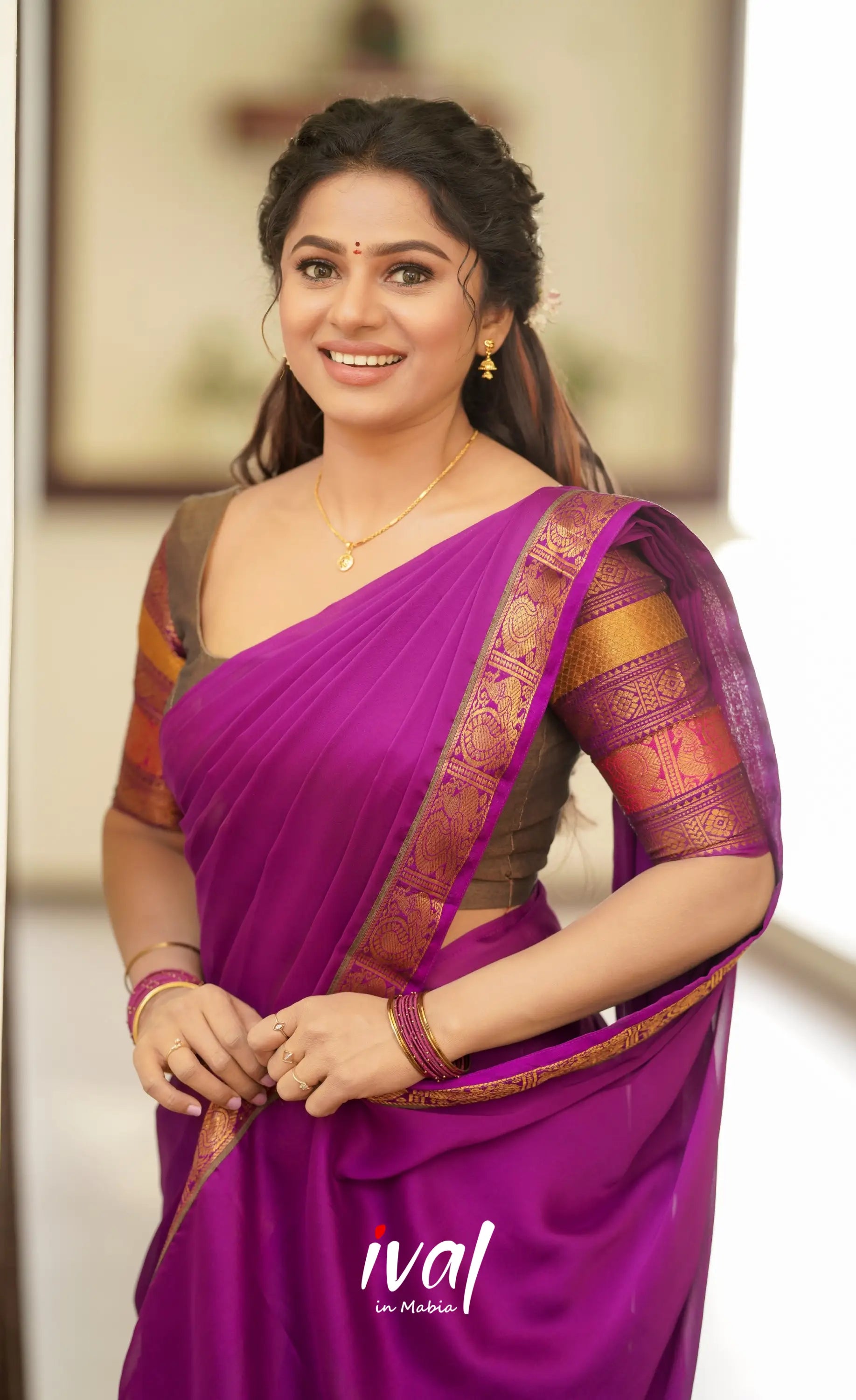 Saatvika Cotton Half Saree - Ash And Violet Sarees