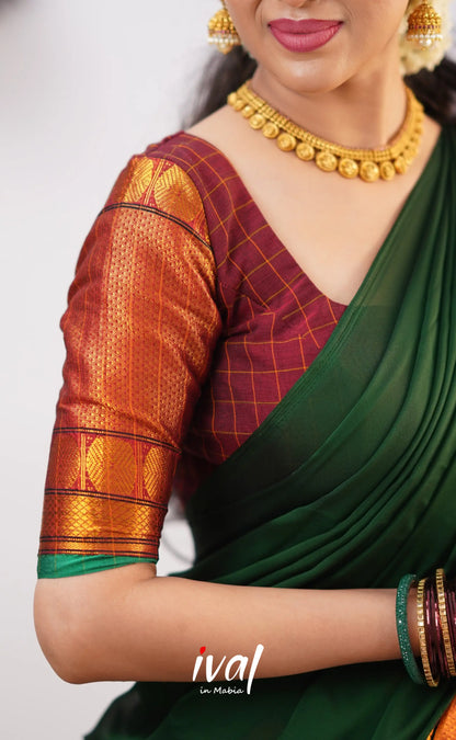 Padmaja - Green Tone And Shade Of Maroon Cotton Halfsaree Half Sarees