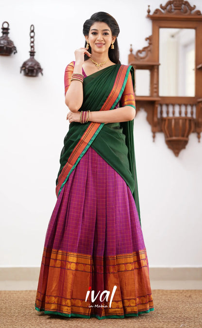 Padmaja - Magenta Shade And Green Tone Cotton Halfsaree Half Sarees