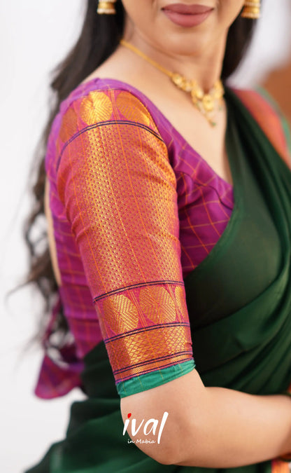 Padmaja - Magenta Shade And Green Tone Cotton Halfsaree Half Sarees