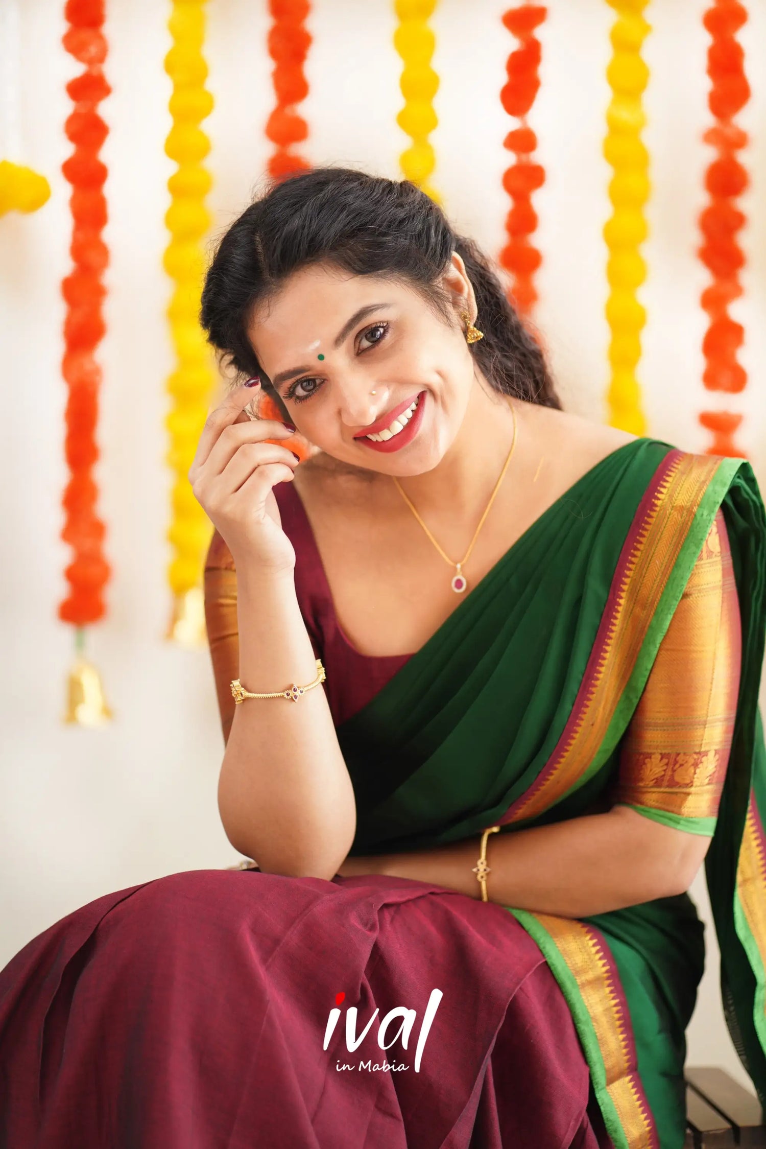 Saatvika - Maroon And Bottle Green Cotton Halfsaree Half Sarees