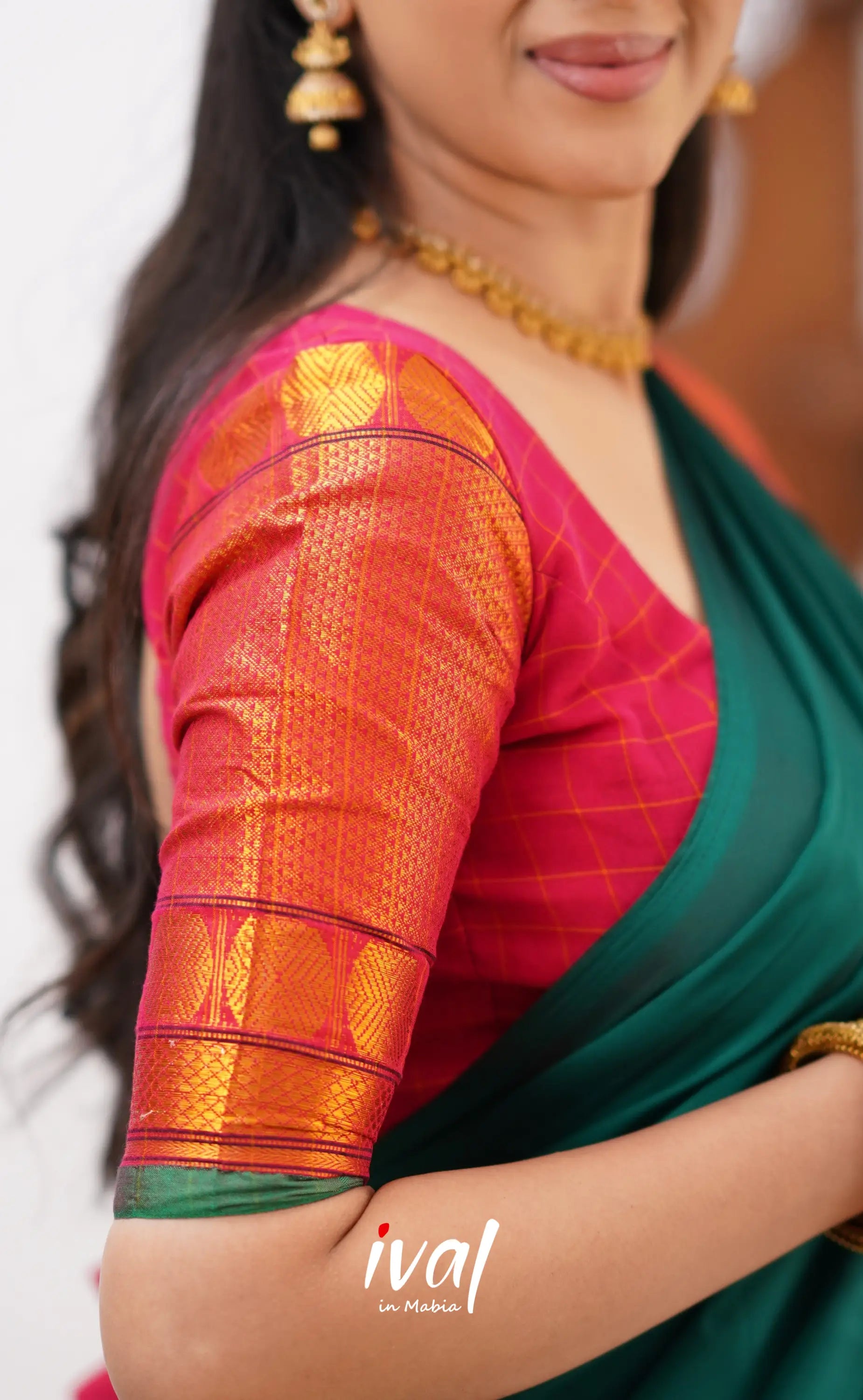 Padmaja - Shade Of Red And Green Tone Cotton Halfsaree Half Sarees