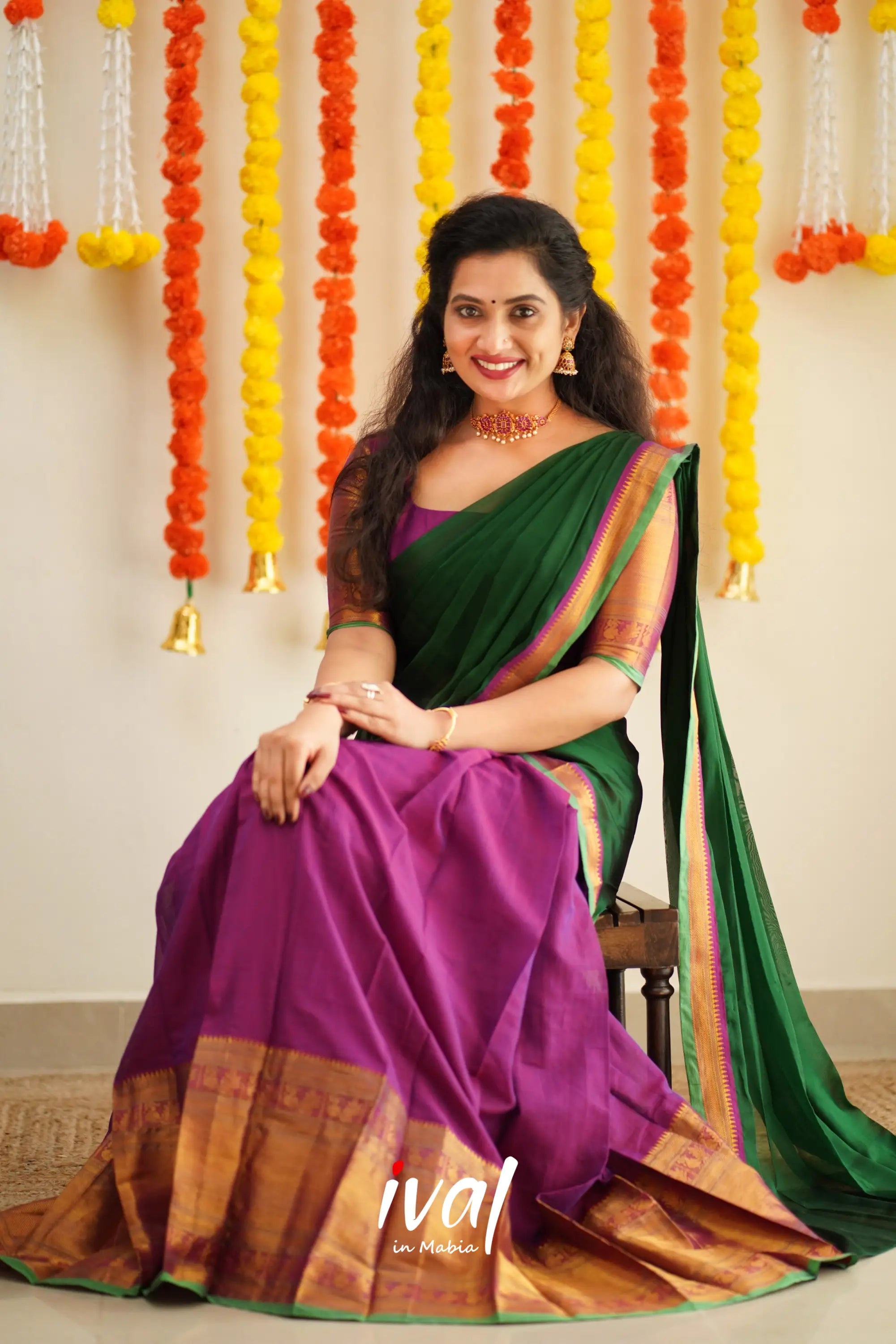 Saatvika - Violet And Bottle Green Cotton Halfsaree Half Sarees