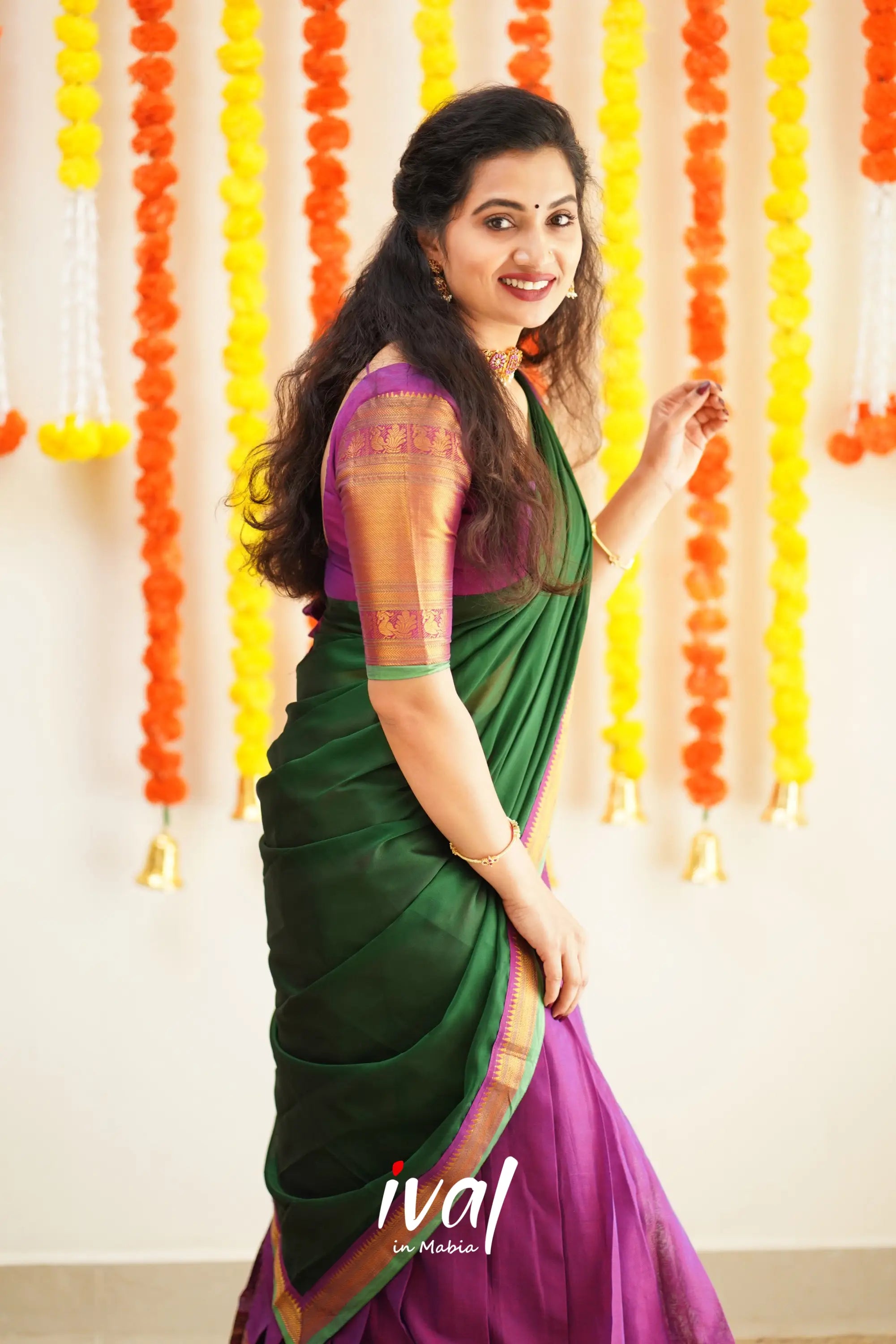 Saatvika - Violet And Bottle Green Cotton Halfsaree Half Sarees