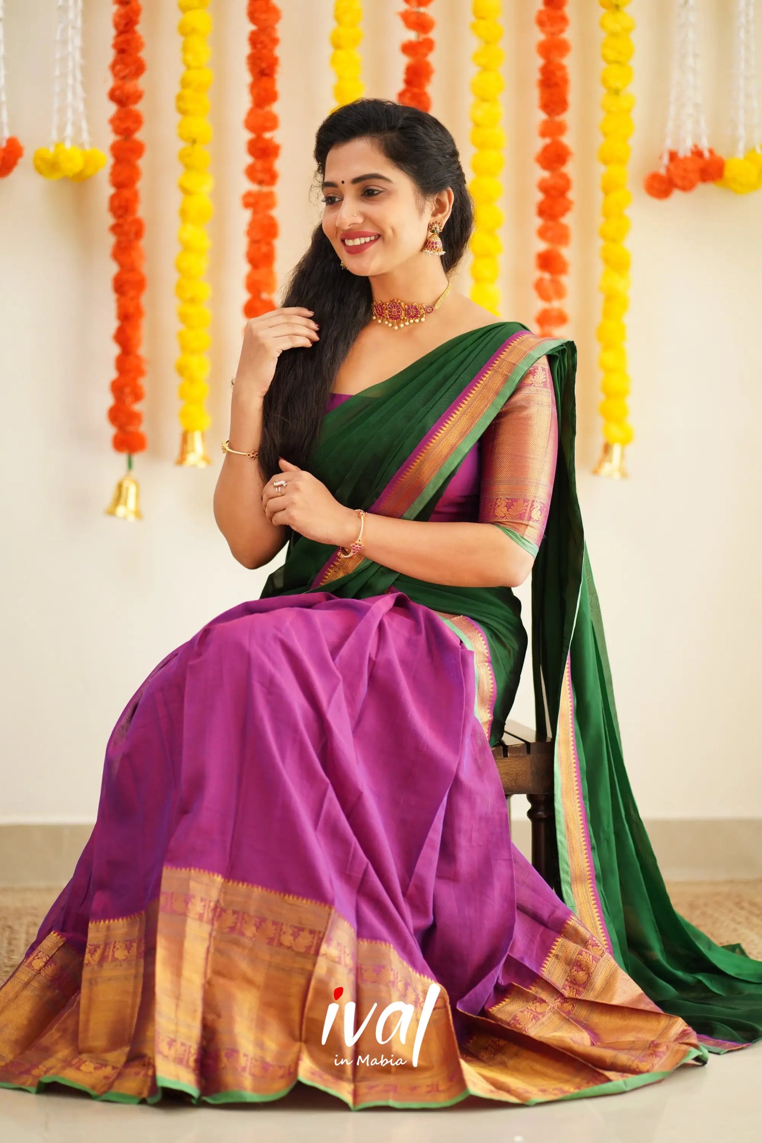 Saatvika - Violet And Bottle Green Cotton Halfsaree Half Sarees