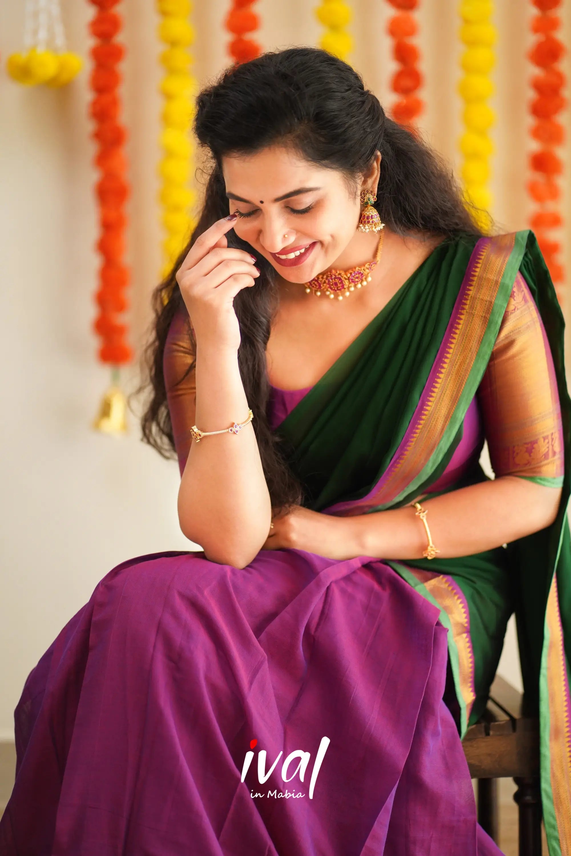 Saatvika - Violet And Bottle Green Cotton Halfsaree Half Sarees