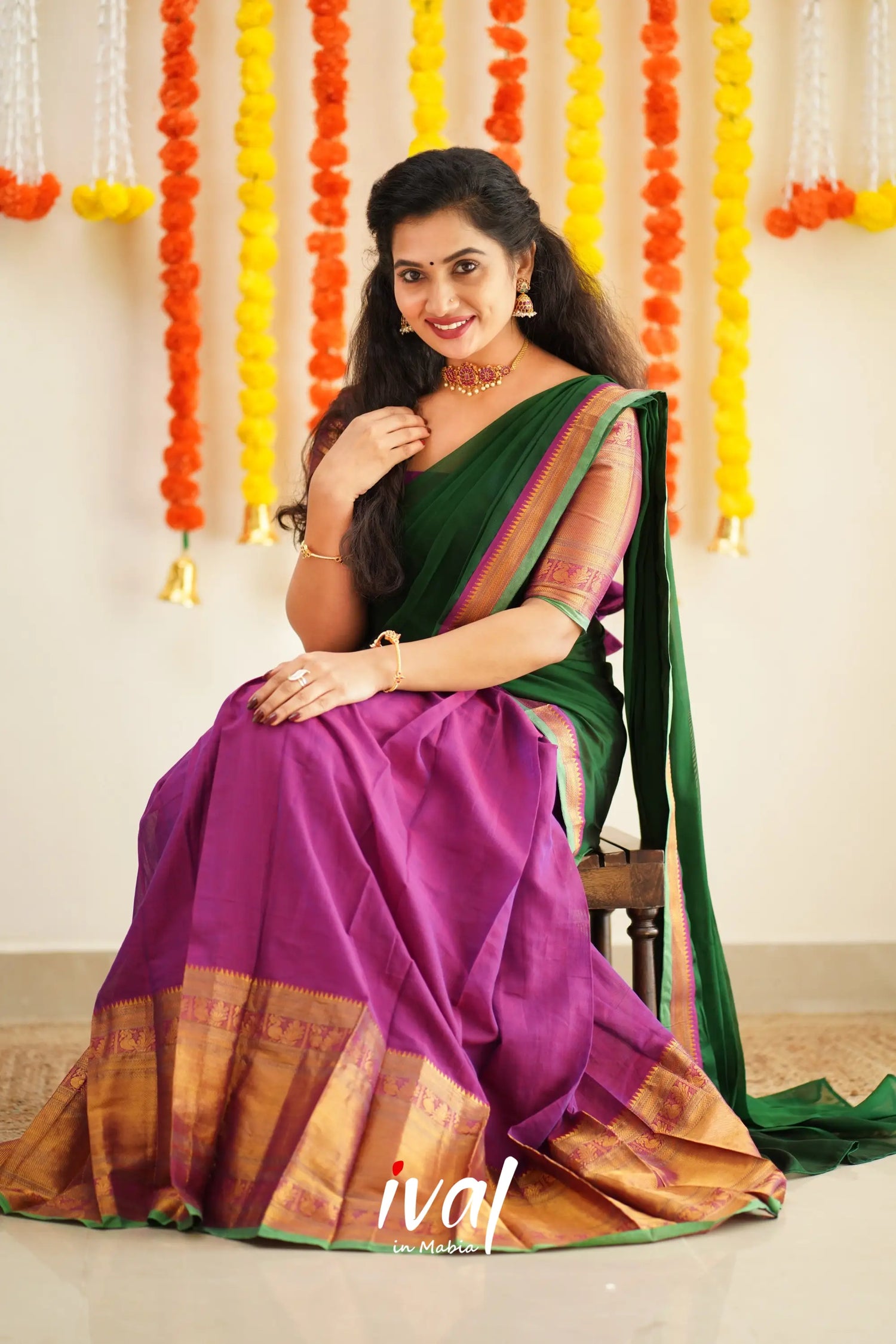 Saatvika - Violet And Bottle Green Cotton Halfsaree Half Sarees