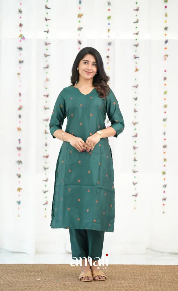 Sanvi Blended Silk Salwar - Bottle Green and Red - salwar