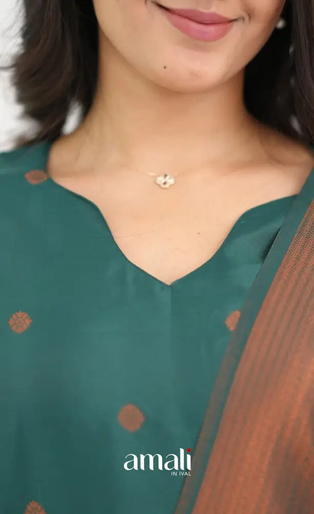 Sanvi Blended Silk Salwar - Bottle Green and Red - salwar