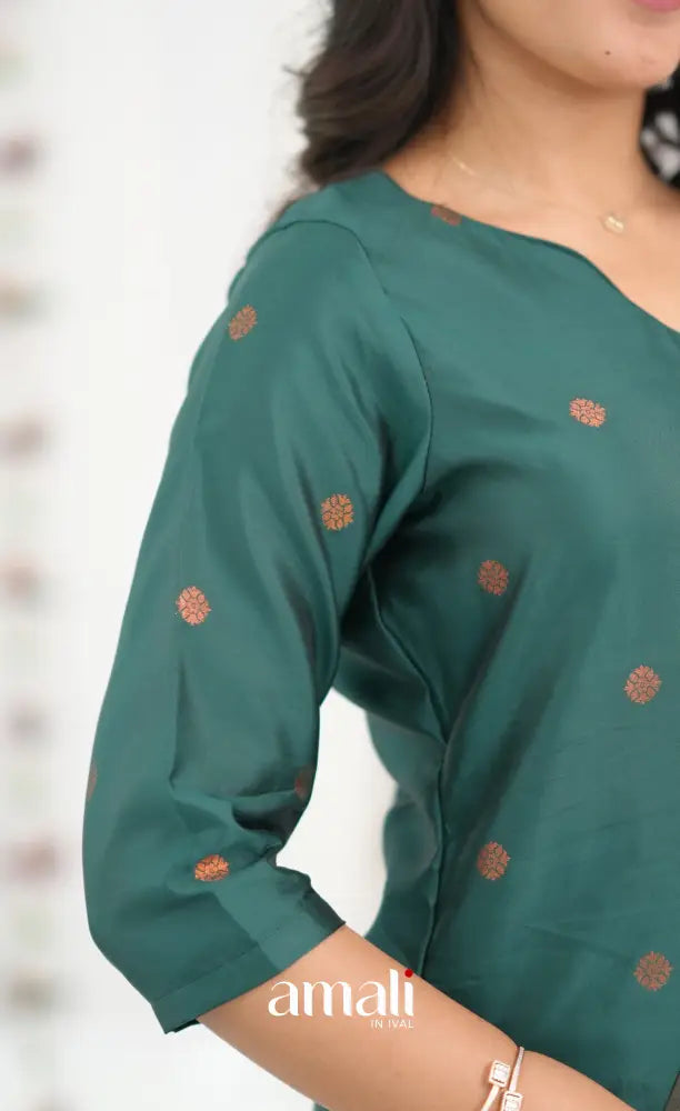 Sanvi Blended Silk Salwar - Bottle Green and Red - salwar