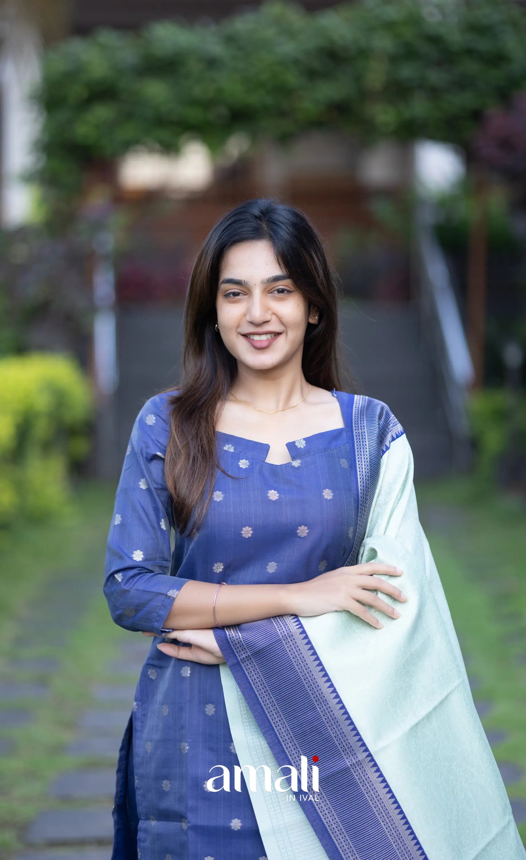 Sanvi Blended Silk Salwar - Dark Blue and Light Blue salwar