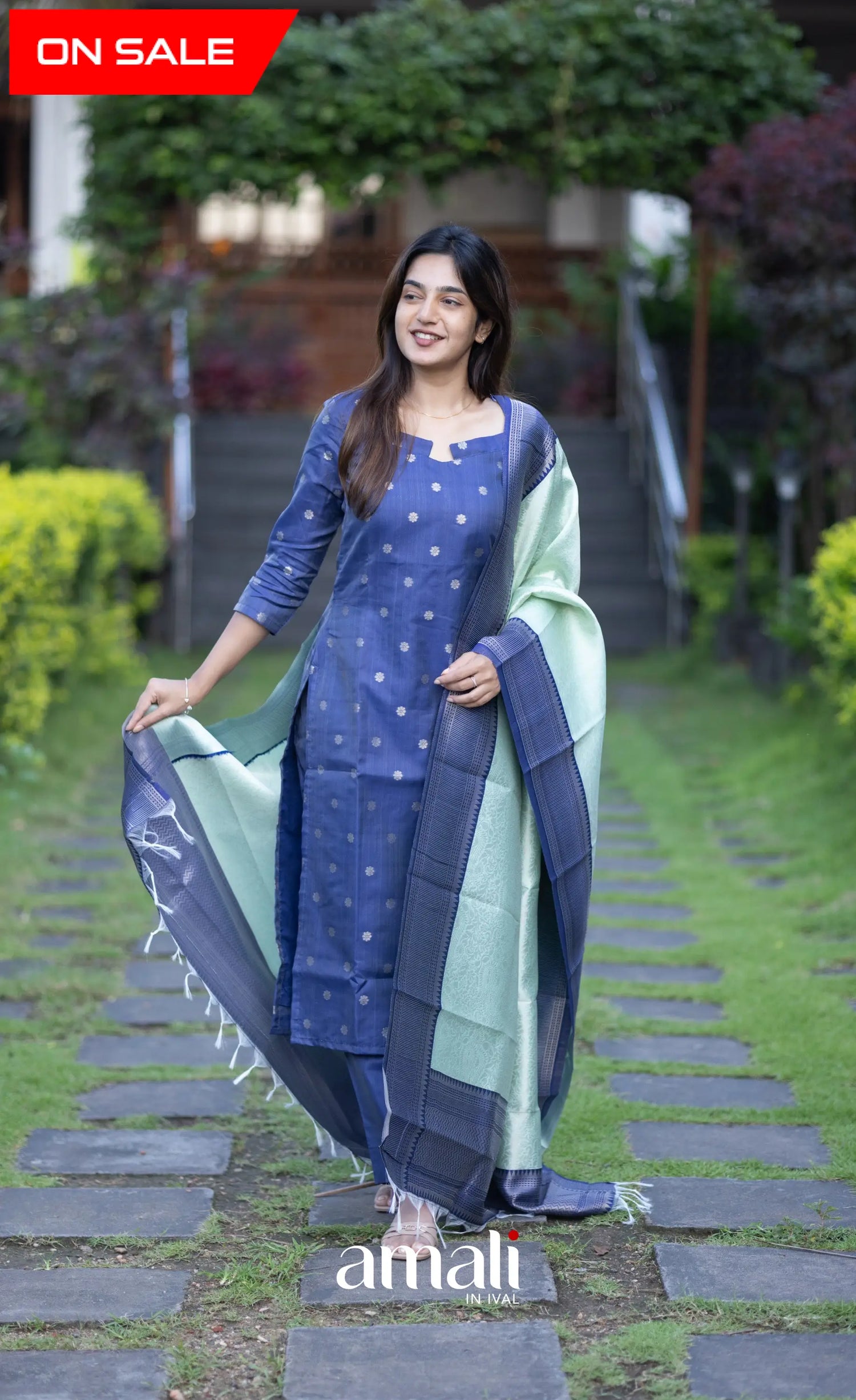 Sanvi Blended Silk Salwar - Dark Blue and Light Blue salwar