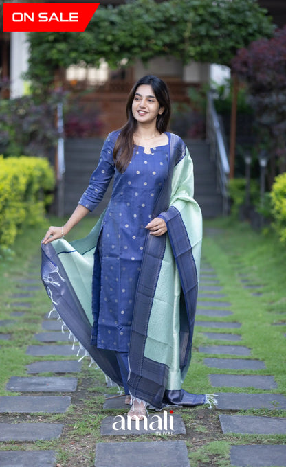 Sanvi Blended Silk Salwar - Dark Blue and Light Blue salwar