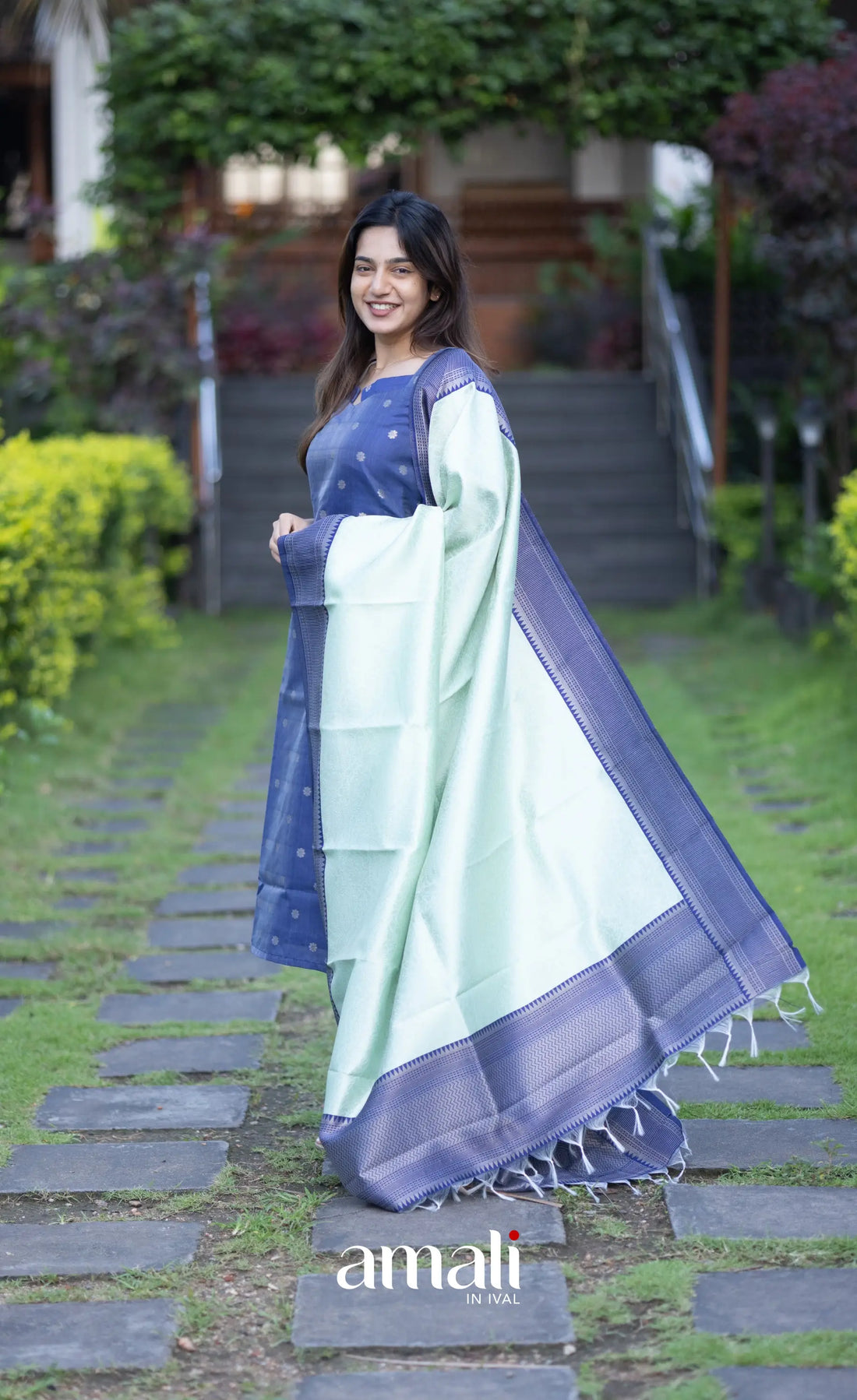 Sanvi Blended Silk Salwar - Dark Blue and Light Blue salwar