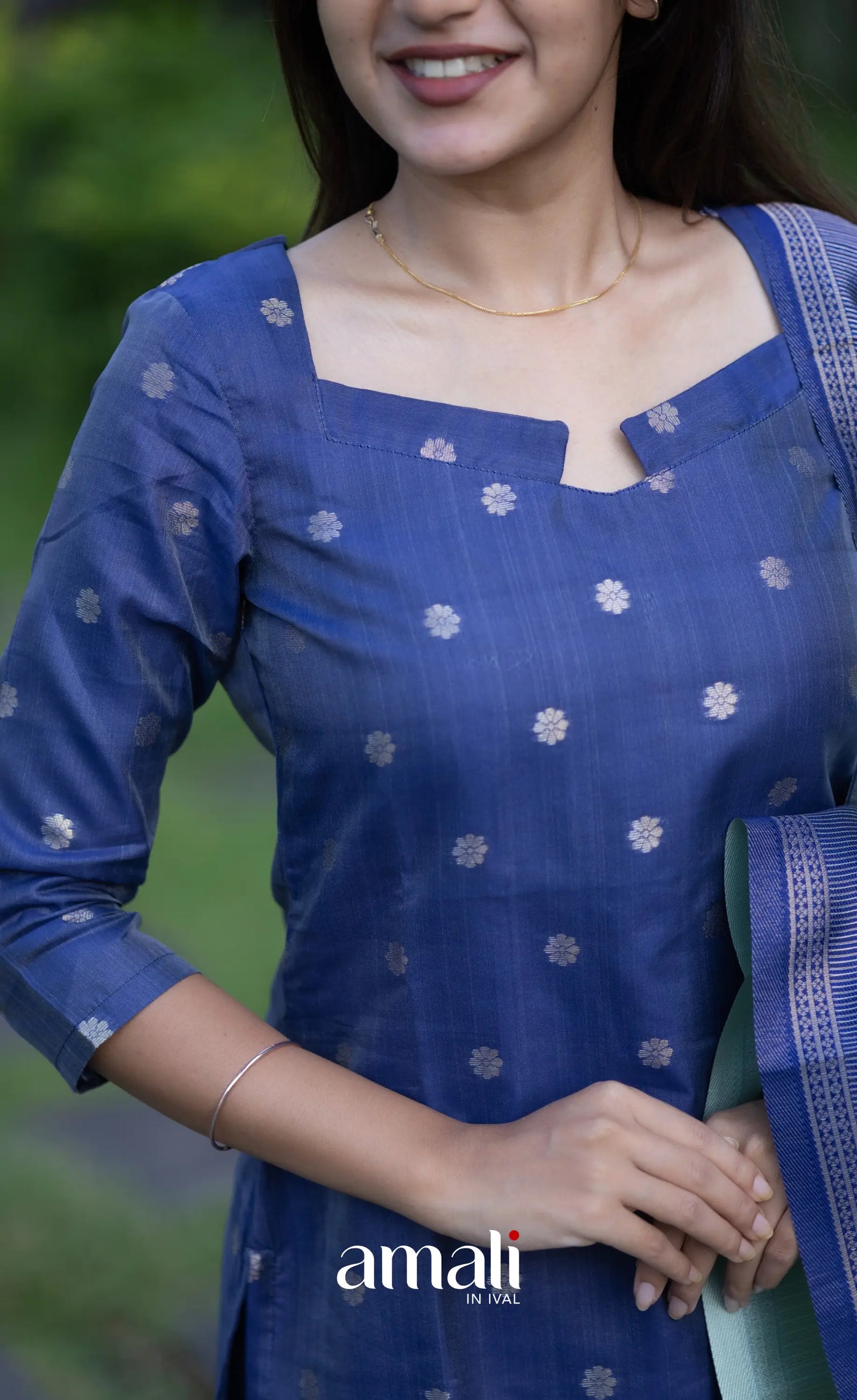 Sanvi Blended Silk Salwar - Dark Blue and Light Blue salwar