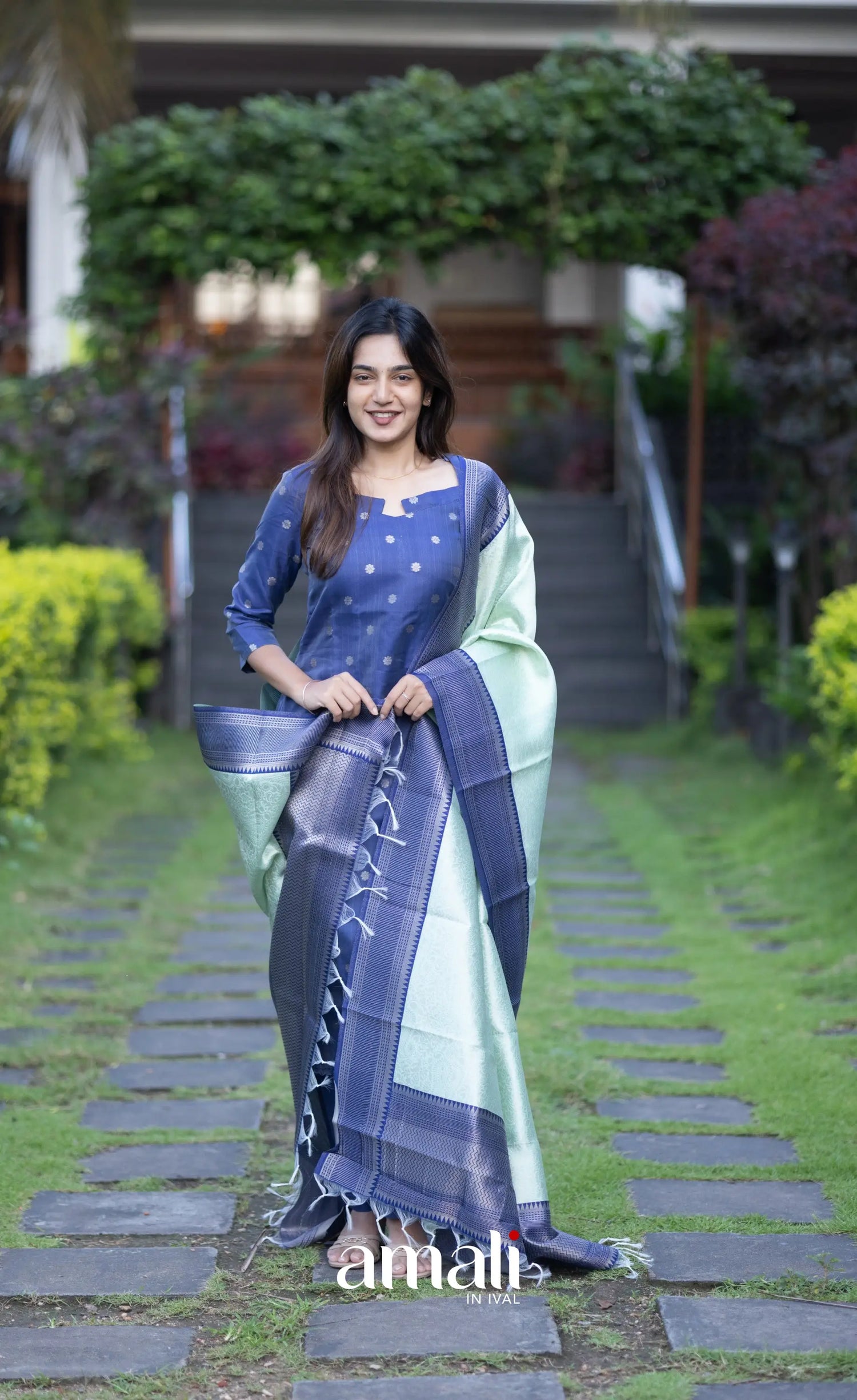 Sanvi Blended Silk Salwar - Dark Blue and Light Blue salwar