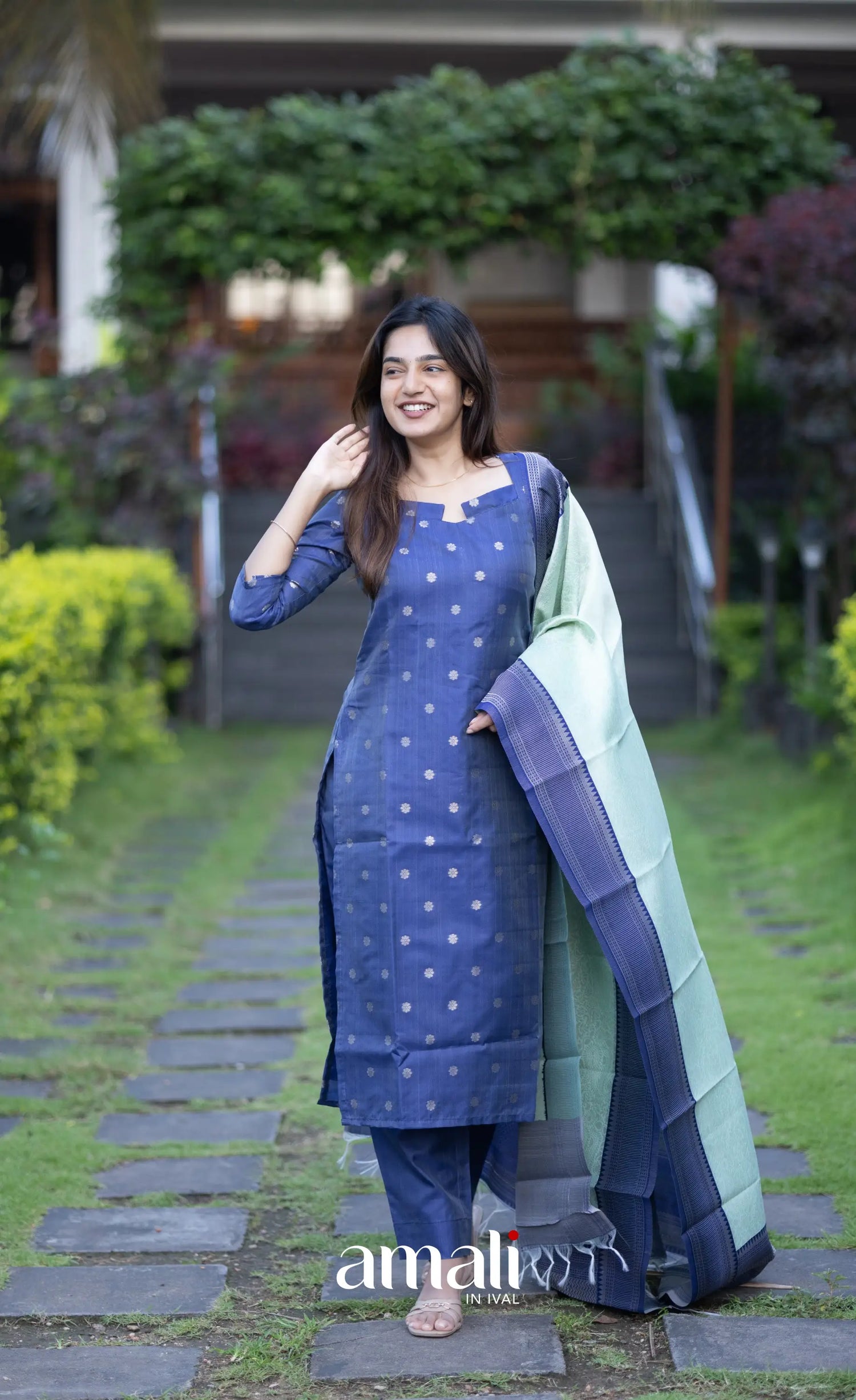 Sanvi Blended Silk Salwar - Dark Blue and Light Blue salwar
