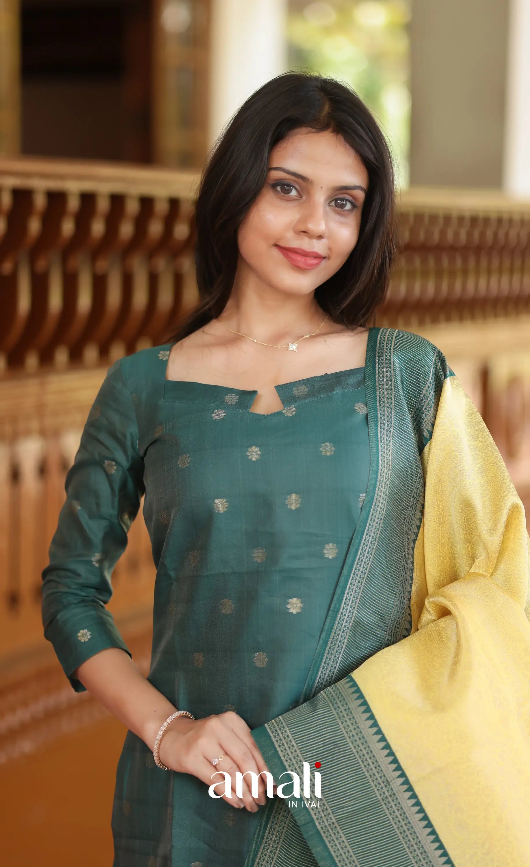 Sanvi Blended Silk Salwar - Dark Green and Yellow salwar