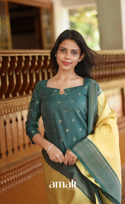 Sanvi Blended Silk Salwar - Dark Green and Yellow salwar