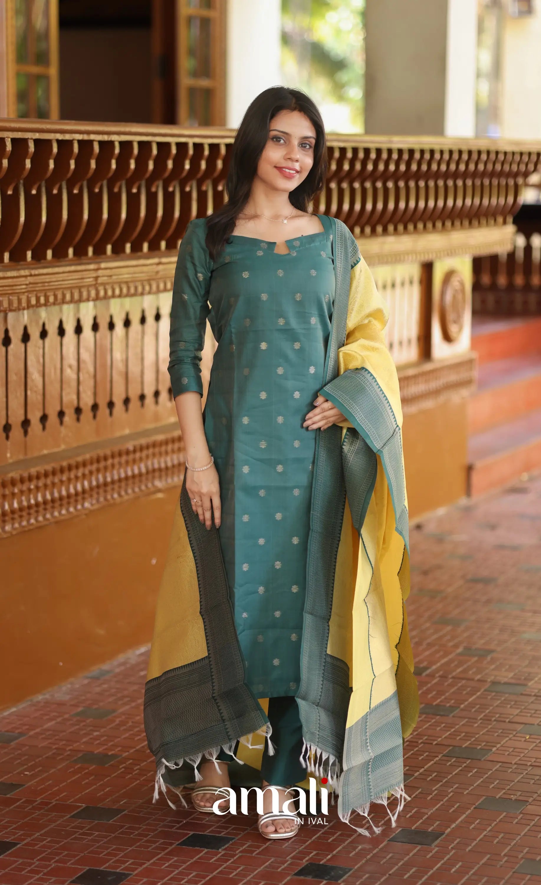 Sanvi Blended Silk Salwar - Dark Green and Yellow salwar