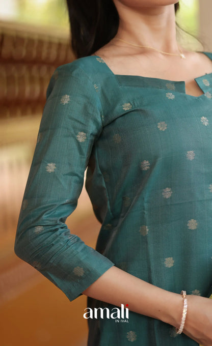 Sanvi Blended Silk Salwar - Dark Green and Yellow salwar