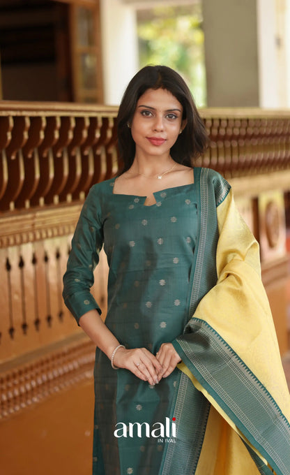 Sanvi Blended Silk Salwar - Dark Green and Yellow salwar