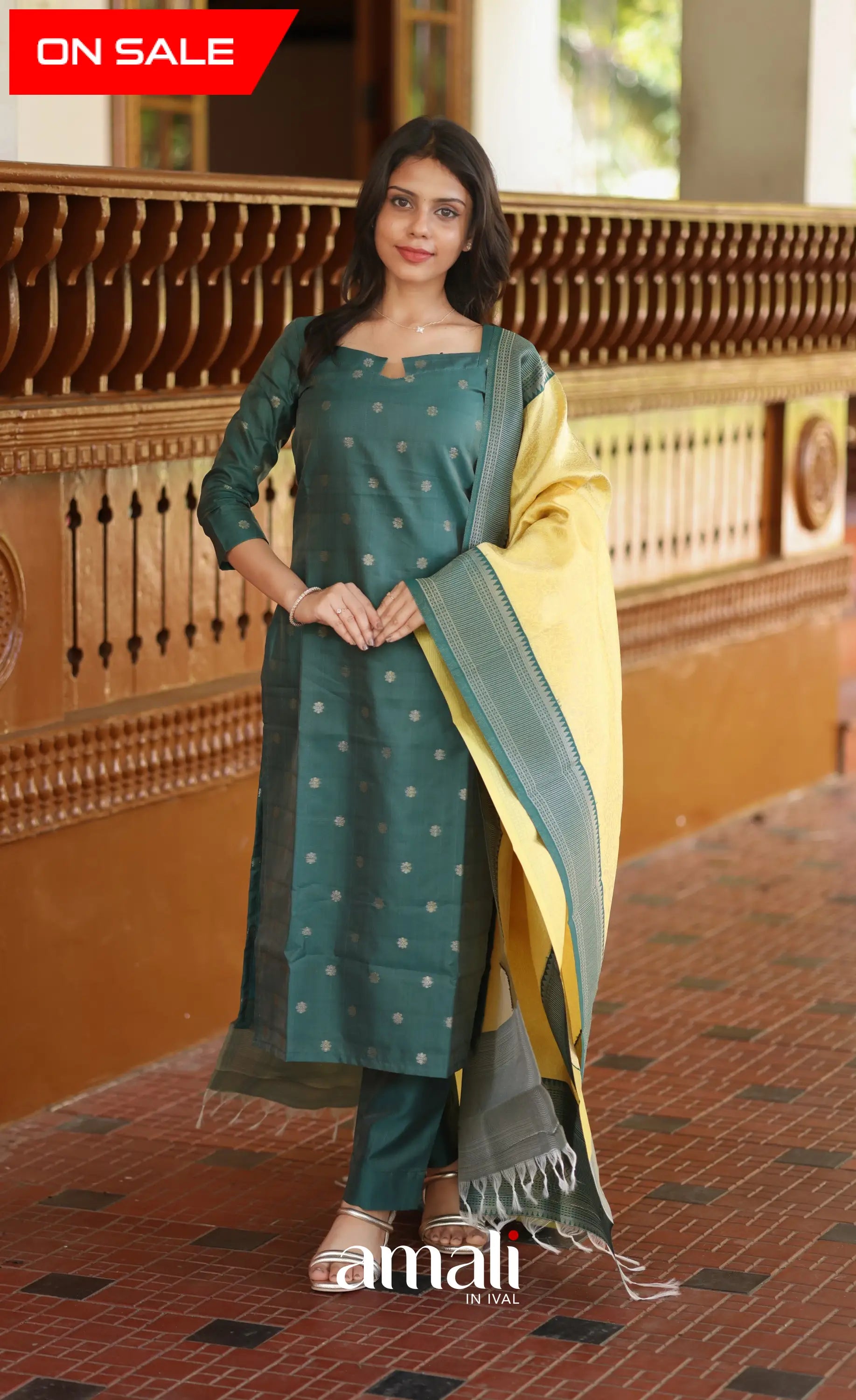 Sanvi Blended Silk Salwar - Dark Green and Yellow salwar