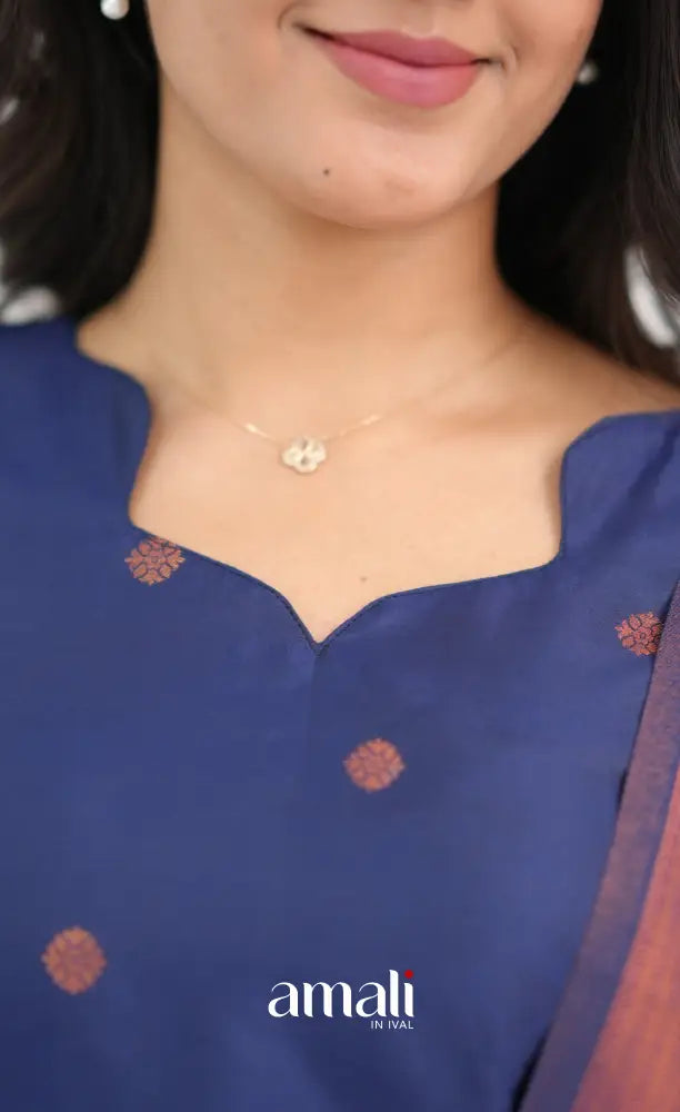 Sanvi Blended Silk Salwar - Dark Royal Blue and Cream - salwar