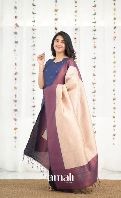 Sanvi Blended Silk Salwar - Dark Royal Blue and Cream - salwar