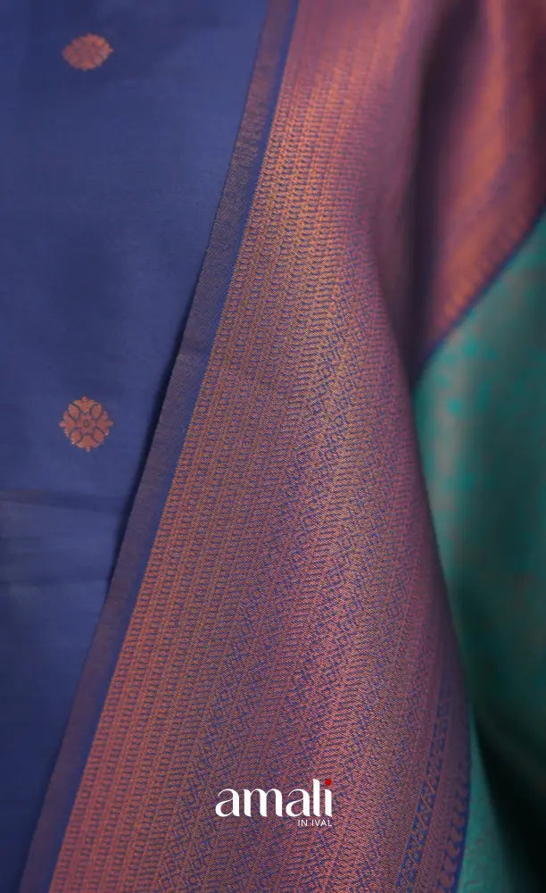 Sanvi Blended Silk Salwar - Dark Royal Blue and Teal Blue - salwar