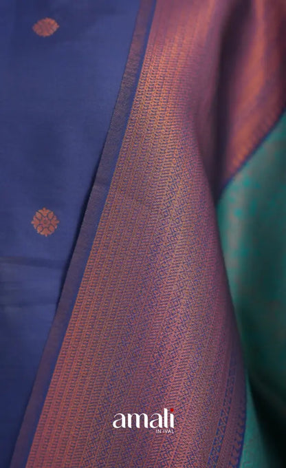 Sanvi Blended Silk Salwar - Dark Royal Blue and Teal Blue - salwar