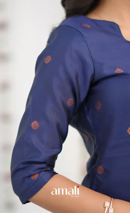 Sanvi Blended Silk Salwar - Dark Royal Blue and Teal Blue - salwar
