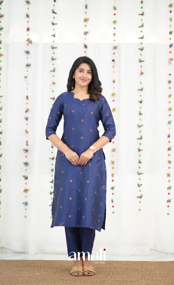 Sanvi Blended Silk Salwar - Dark Royal Blue and Teal Blue - salwar