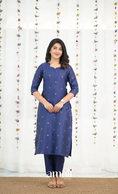 Sanvi Blended Silk Salwar - Dark Royal Blue and Teal Blue - salwar