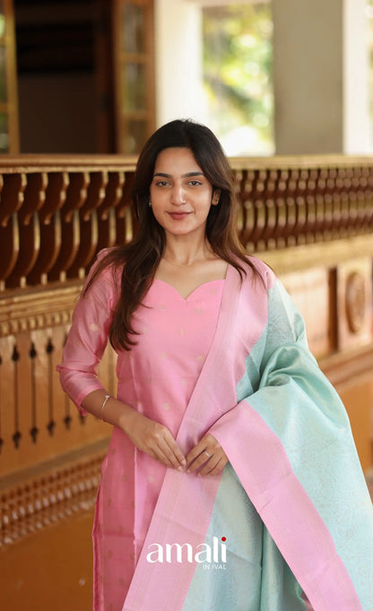 Sanvi Blended Silk Salwar - Light Pink and Pastel Blue salwar