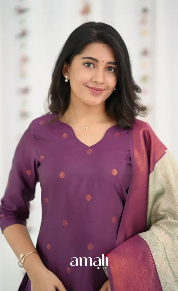 Sanvi Blended Silk Salwar - Magentaish Purple and Pastel Blue - salwar
