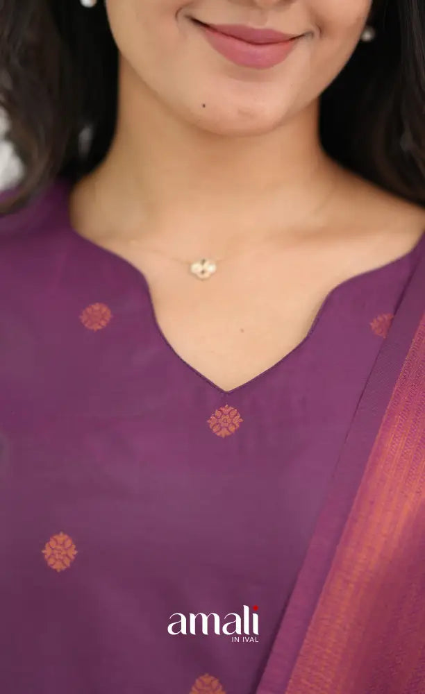 Sanvi Blended Silk Salwar - Magentaish Purple and Pastel Blue - salwar